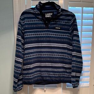 Lands' End Navy and White Fleece Jacket